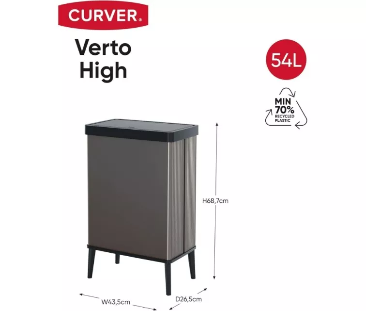 Мусорный бак прямоугольный металлизированный Verto High 54л жемчужно-серый