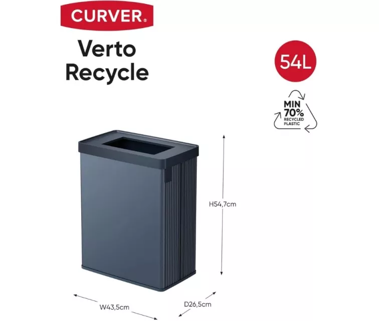 Stačiakampė metalizuota šiukšliadėžė „Verto Recycle“, 54 l, perlinės mėlynos spalvos