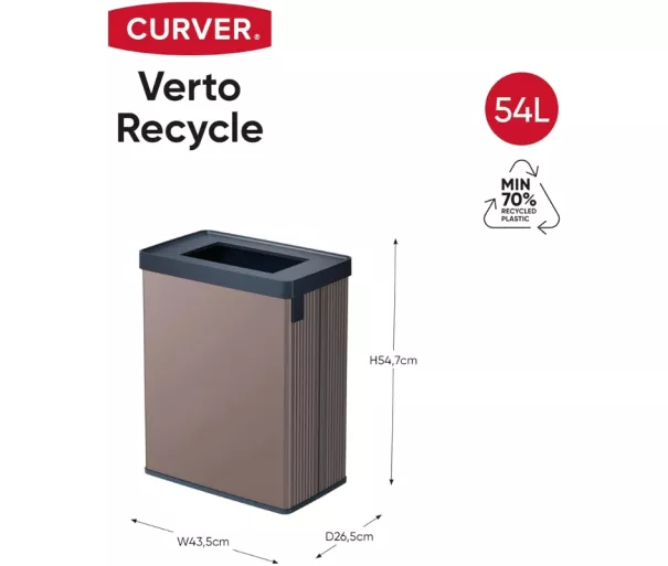 Rectangular metallized waste bin Verto Recycle 54L pearl pink