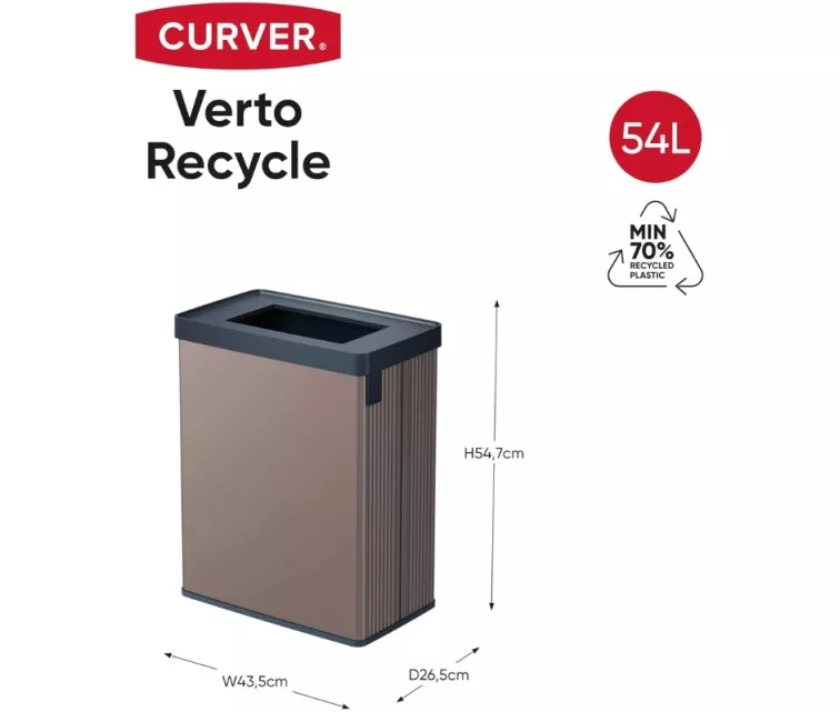 Ristkülikukujuline metalliseeritud prügikast Verto Recycle 54L pärlroosa