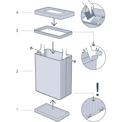 Stačiakampė metalizuota šiukšliadėžė „Verto Recycle“, 54 l, perlinės pilkos spalvos