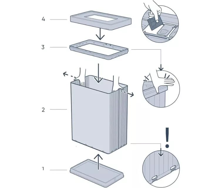 Rectangular metallized waste bin Verto Recycle 54L pearl gray