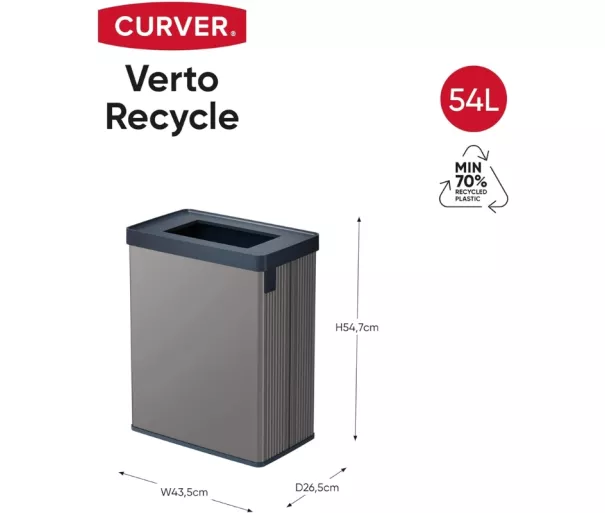 Прямоугольный металлизированный мусорный бак Verto Recycle 54 л жемчужно-серый