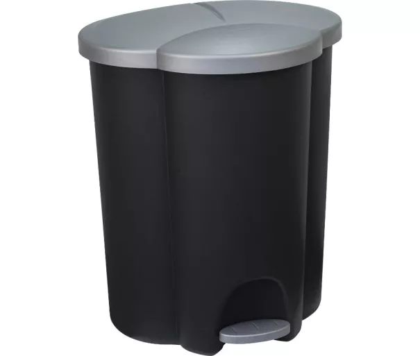 Pedalinis kaušas atliekų rūšiavimui Trio 40L (2x17+6L) juodas/sidabrinis