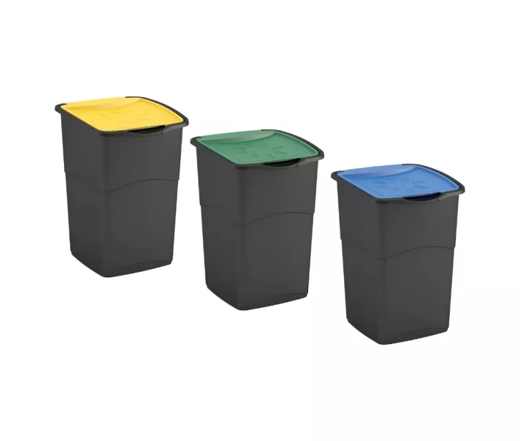 Šiukšliadėžių rinkinys, 3 vnt. Koral, 47 l, juodos/mišrios spalvos
