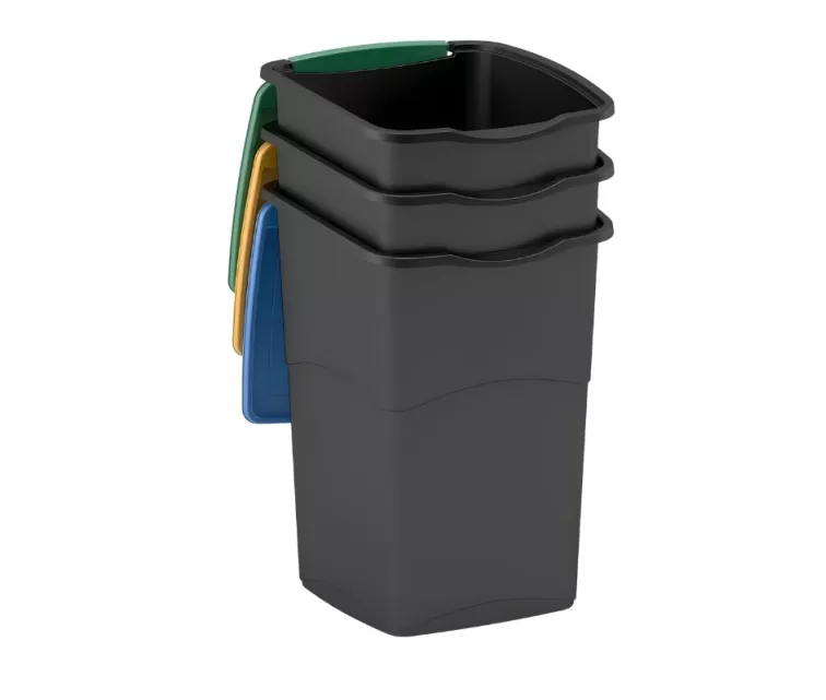 Šiukšliadėžių rinkinys, 3 vnt. Koral, 47 l, juodos/mišrios spalvos