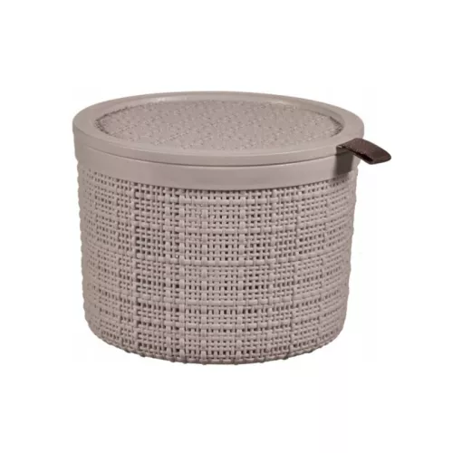 Круглая корзина из джута с крышкой, 2 л, Ø17x13 см, бежевая.