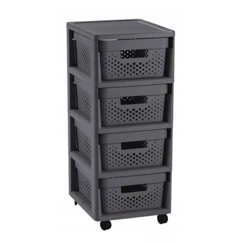Chest of drawers on wheels with 4 perforated boxes 11L Infinity 30x36x69cm dark grey
