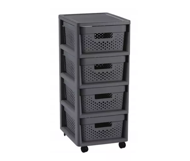 Chest of drawers on wheels with 4 perforated boxes 11L Infinity 30x36x69cm dark grey