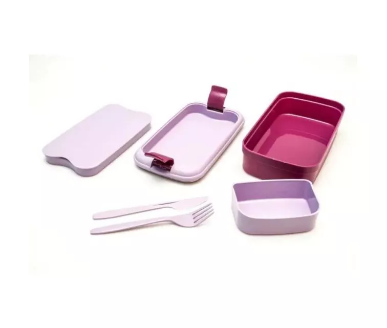 Toidukauss ristkülikukujuline koos söögiriistadega 1,4L Lunch&Go lilla