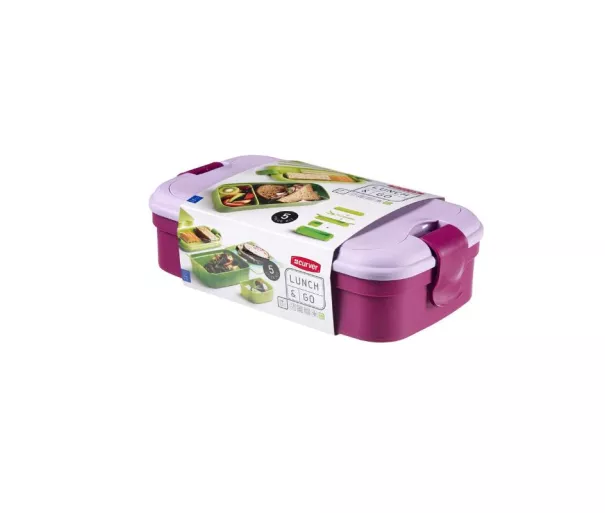 Toidukauss ristkülikukujuline koos söögiriistadega 1,4L Lunch&Go lilla