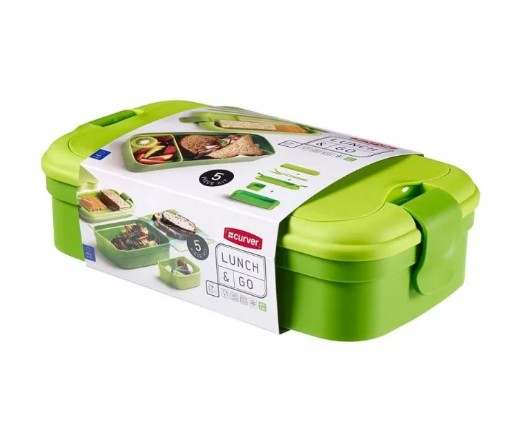 Food bowl rectangle with cutlery 1,4L Lunch&Go green