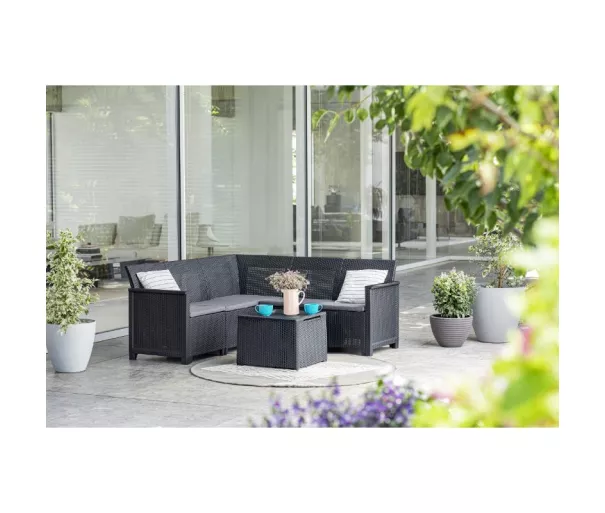 Garden furniture set Elodie 5 Seater Corner with table/storage box grey