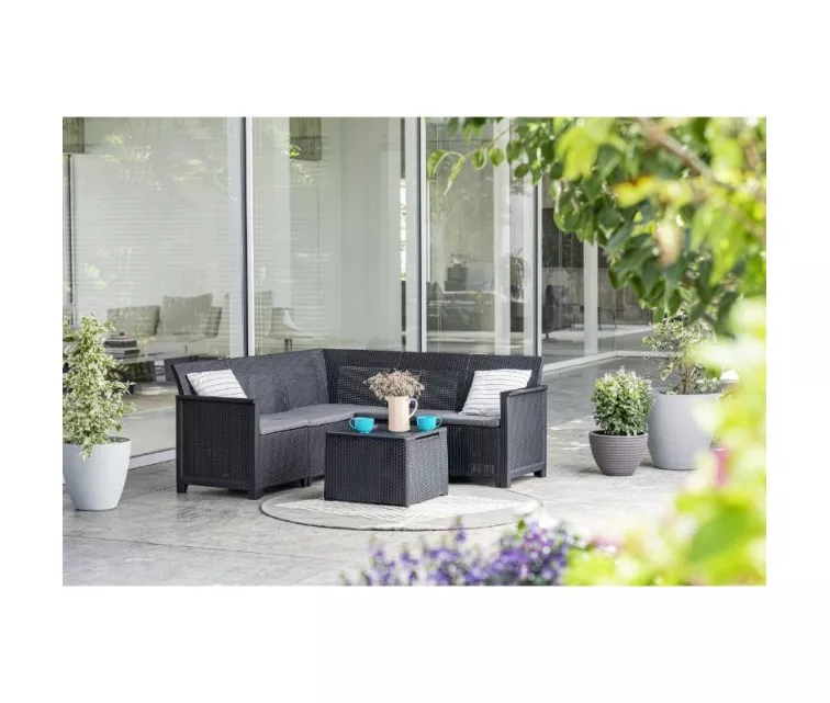 Aiamööblikomplekt Elodie 5-kohaline nurgas koos laua/panipaigaga hall
