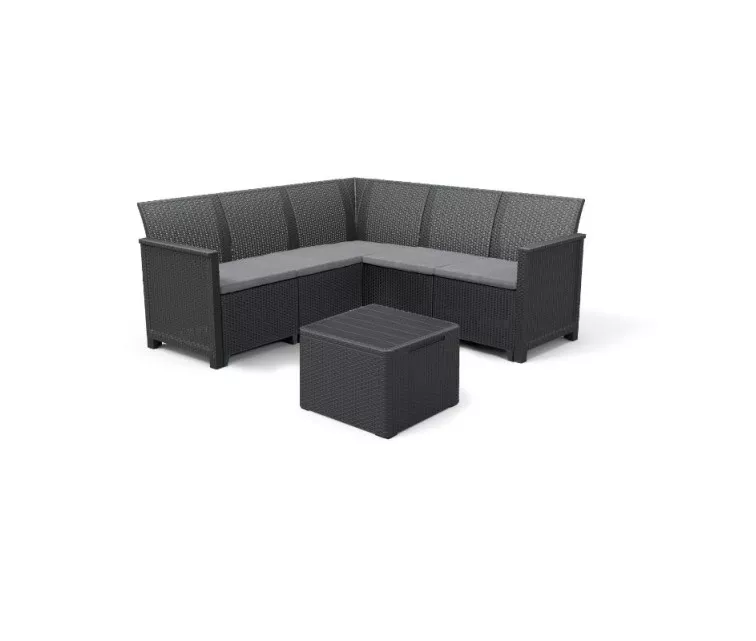 Aiamööblikomplekt Elodie 5-kohaline nurgas koos laua/panipaigaga hall