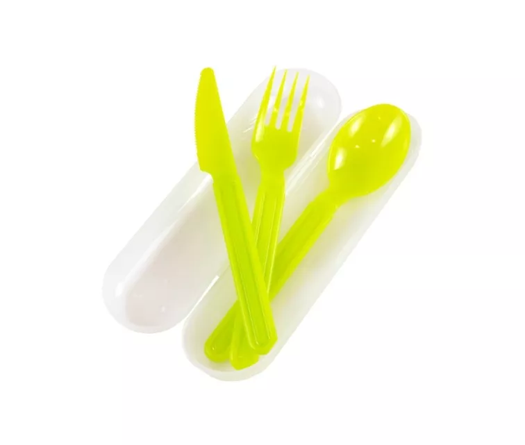 Söögiriistade komplekt läbipaistvas karbis Foody assortii, läbipaistev/sinine/roheline/roosa