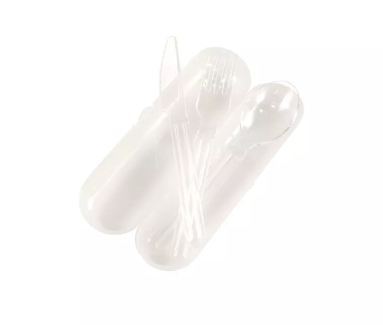 Söögiriistade komplekt läbipaistvas karbis Foody assortii, läbipaistev/sinine/roheline/roosa