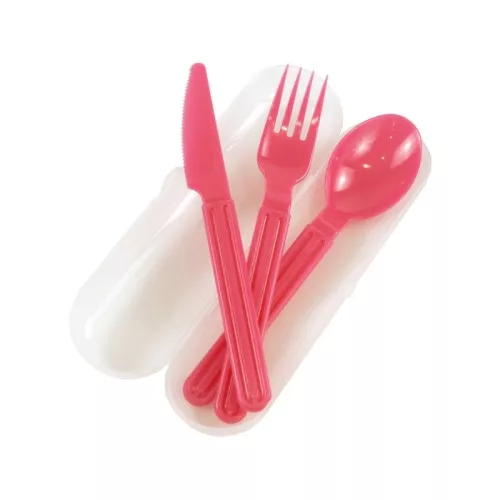 Galda piederumu komplekts caurspīdīgā kārbiņā Foody asorti, caurspīdīgs/zils/zaļš/rozā