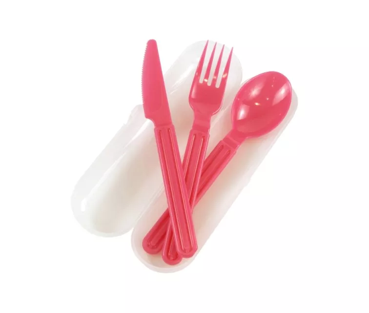 Söögiriistade komplekt läbipaistvas karbis Foody assortii, läbipaistev/sinine/roheline/roosa