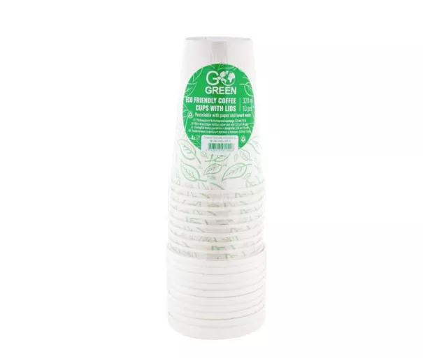 Eco-friendly coffee cups with lids Go Green 320ml 10 pcs / 0,12kg