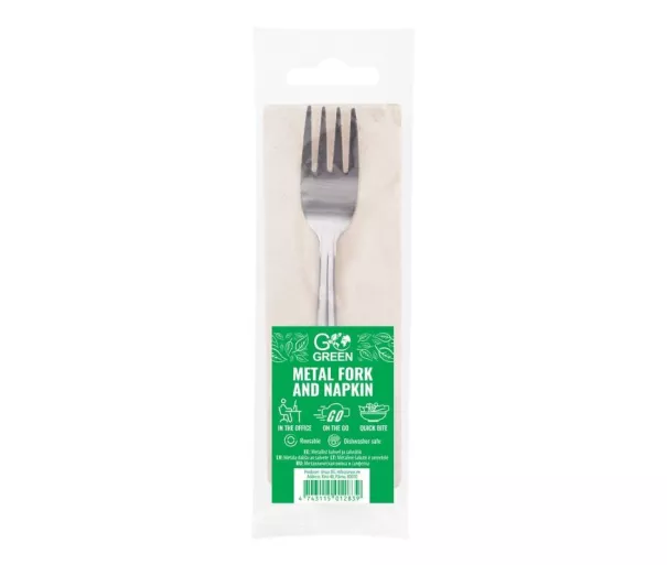 Metal fork and napkin set Go Green