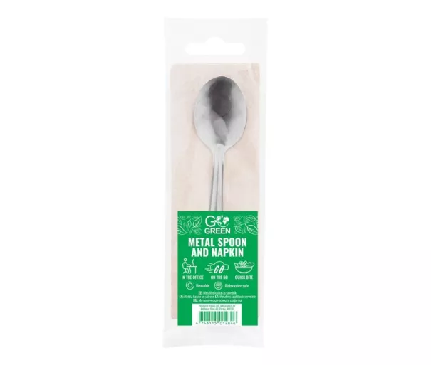 Metal spoon and napkin set Go Green