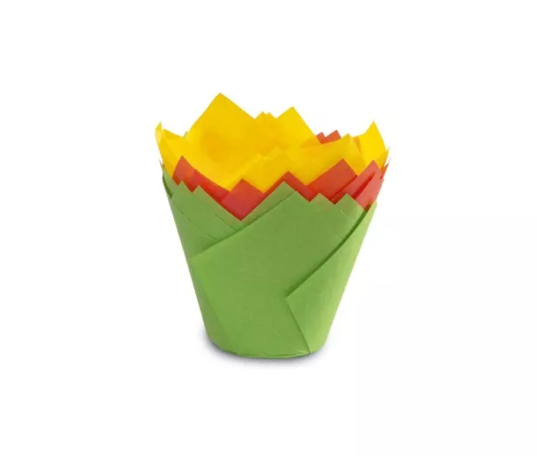 Tulip shaped paper cupcake tins 12 pcs coloured Easy Bake Ø 7.5 x 8 cm
