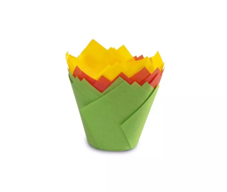 Tulip shaped paper cupcake tins 12 pcs coloured Easy Bake Ø 7.5 x 8 cm