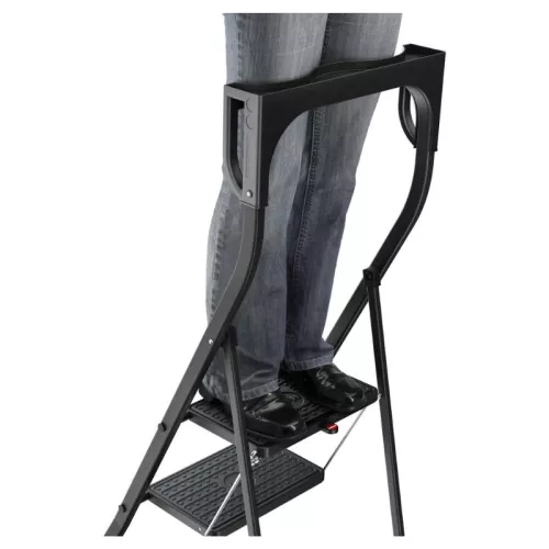 Folding step stool K77 ComfortLine / aluminum / 2 steps, safety handle / black
