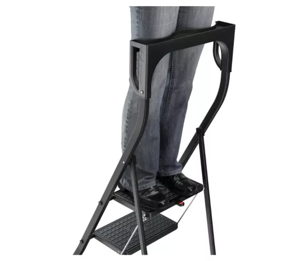 Folding step stool K77 ComfortLine / aluminum / 2 steps, safety handle / black