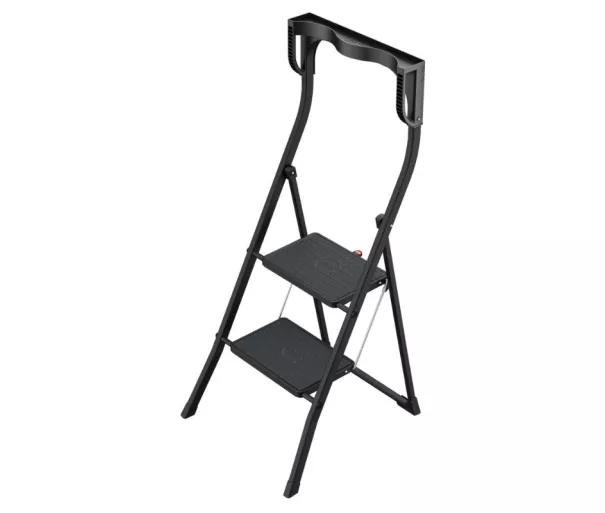Folding step stool K77 ComfortLine / aluminum / 2 steps, safety handle / black