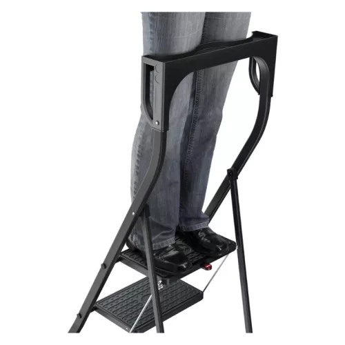 Pakāpienu soliņš salokāms K77 ComfortLine / alumīnija / 3 pakāpieni, drošības rokturis / melns