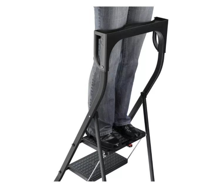 Pakāpienu soliņš salokāms K77 ComfortLine / alumīnija / 3 pakāpieni, drošības rokturis / melns