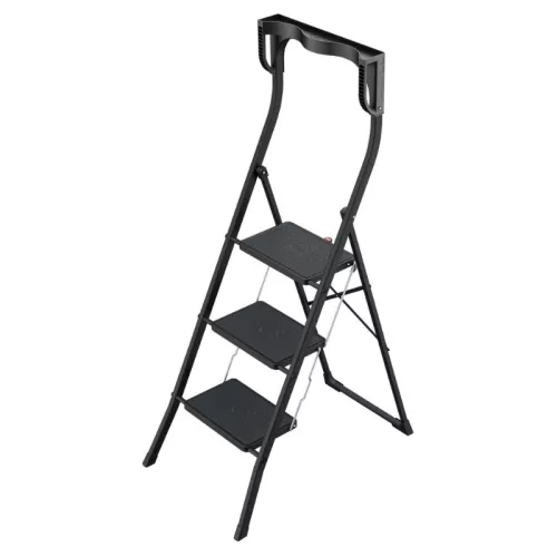 Pakāpienu soliņš salokāms K77 ComfortLine / alumīnija / 3 pakāpieni, drošības rokturis / melns