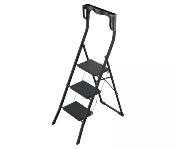 Kokkupandav astmelaud K77 ComfortLine / alumiinium / 3 astet, turvakäepide / must