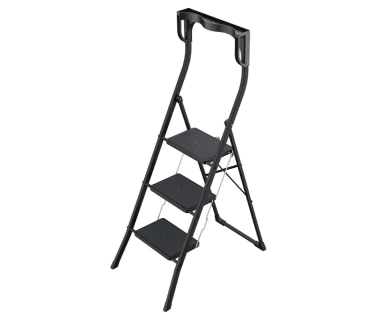 Pakāpienu soliņš salokāms K77 ComfortLine / alumīnija / 3 pakāpieni, drošības rokturis / melns