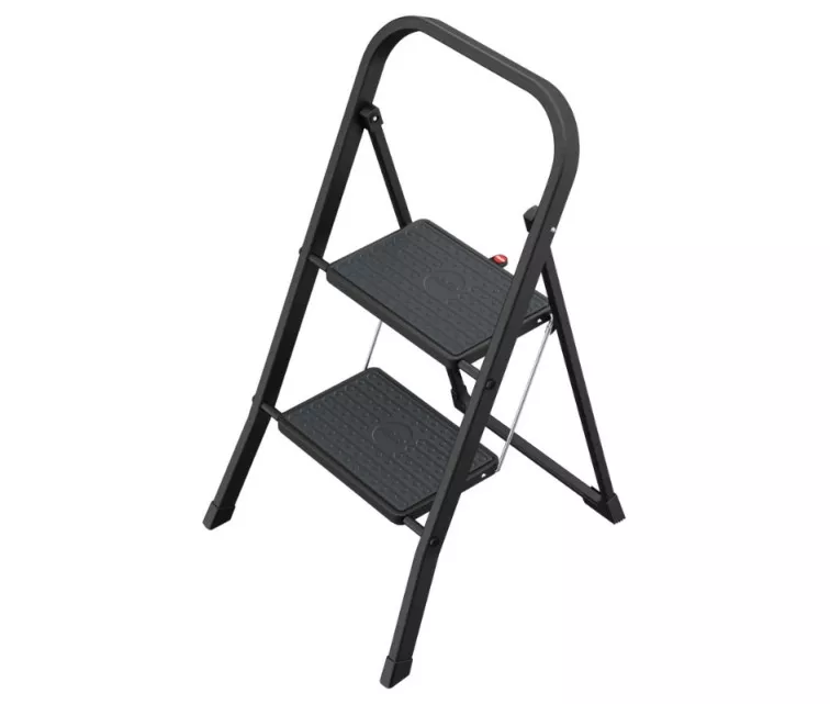 Folding step bench K44 StandardLine / steel / 2 steps, safety handle / black