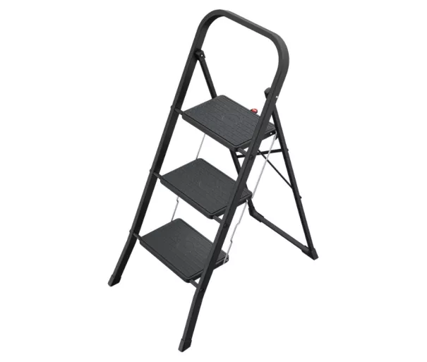 Folding step bench K44 StandardLine / steel / 3 steps, safety handle / black