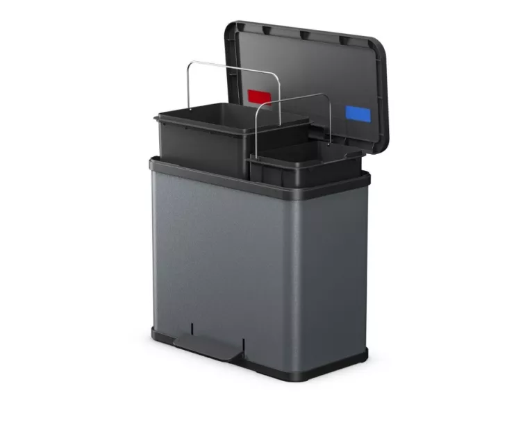 Atkritumu šķirošanas tvertne ar pedāli Öko duo Plus L / 17+9L / tumši pelēka