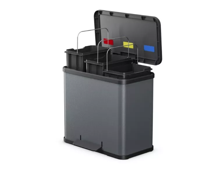 Atkritumu šķirošanas tvertne ar pedāli Öko trio Plus L / 3x9L / tumši pelēka