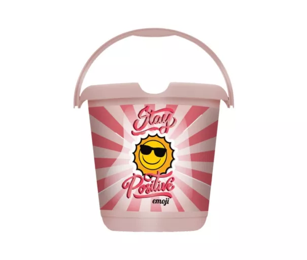 Декоративное ведро Bucket deco 10L Ilvie "Emoji Stay Positive" Ø30x28 см, розовое.