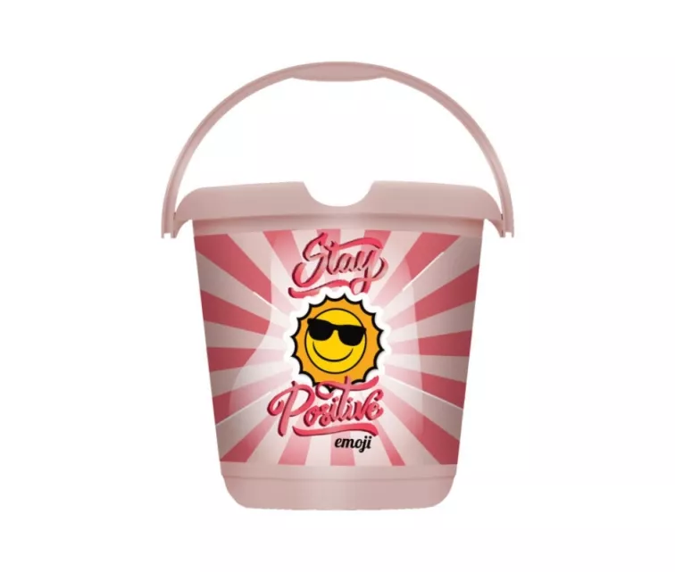 Bucket deco 10L Ilvie "Emoji Stay Positive" Ø30x28cm pink