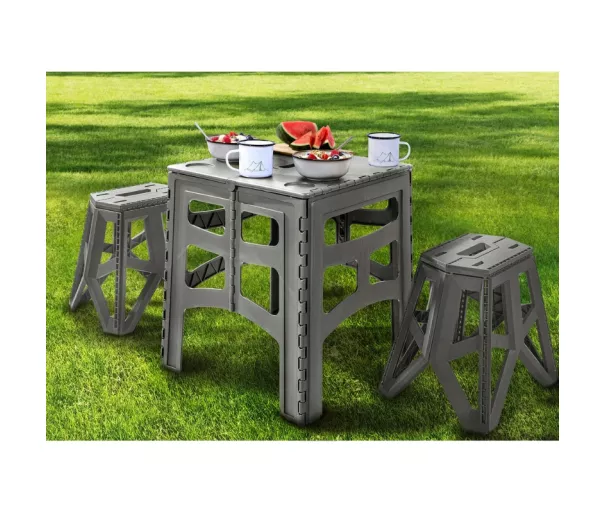 Sulankstomas lauko stalas M, kurio keliamoji galia iki 80 kg, Timo, 46,5x44,5x55cm, pilkas