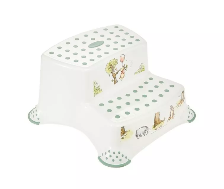 Dviejų pakopų suoliukas Igoris "Meškiukas Pūkuotukas" 40x37x21cm baltas