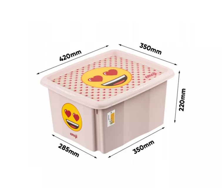 Box with lid 24L Karolina “Emoji Hearts” 42.5x35.5x22.5cm pink
