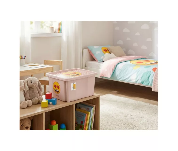 Box with lid 24L Karolina “Emoji Hearts” 42.5x35.5x22.5cm pink
