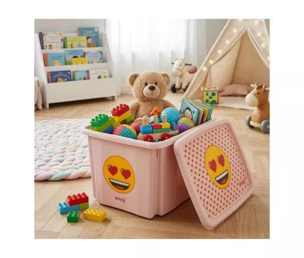 Коробка с крышкой 30 л Karolina «Emoji Hearts» 45x35x27 см, розовая