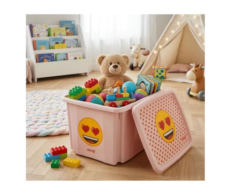 Коробка с крышкой 30 л Karolina «Emoji Hearts» 45x35x27 см, розовая