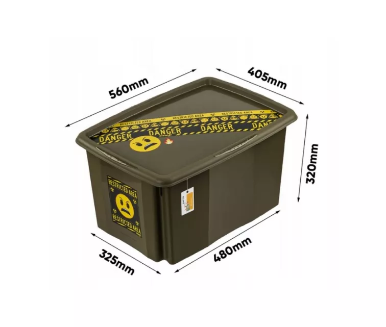Box with lid 45L Karolina “Emoji Danger” 55.5x40x30cm olive color