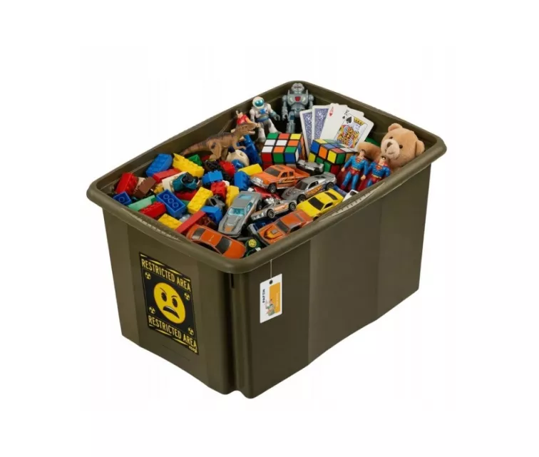 Box with lid 45L Karolina “Emoji Danger” 55.5x40x30cm olive color